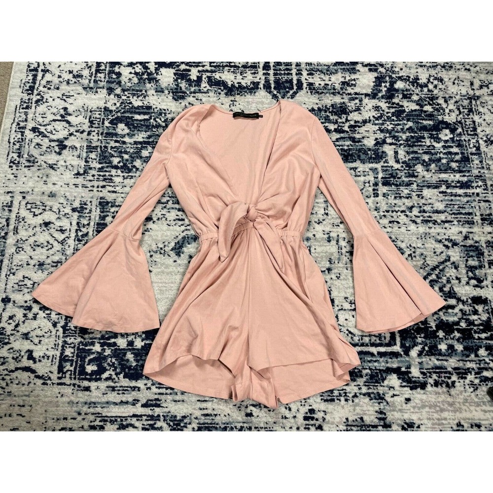REVOLVE House of Harlow Romper Belted Bell Sleeve V Neck Casual Taupe Size Small